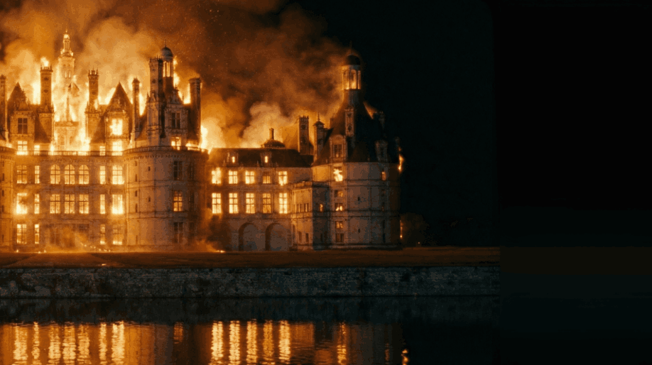 A château in flames
